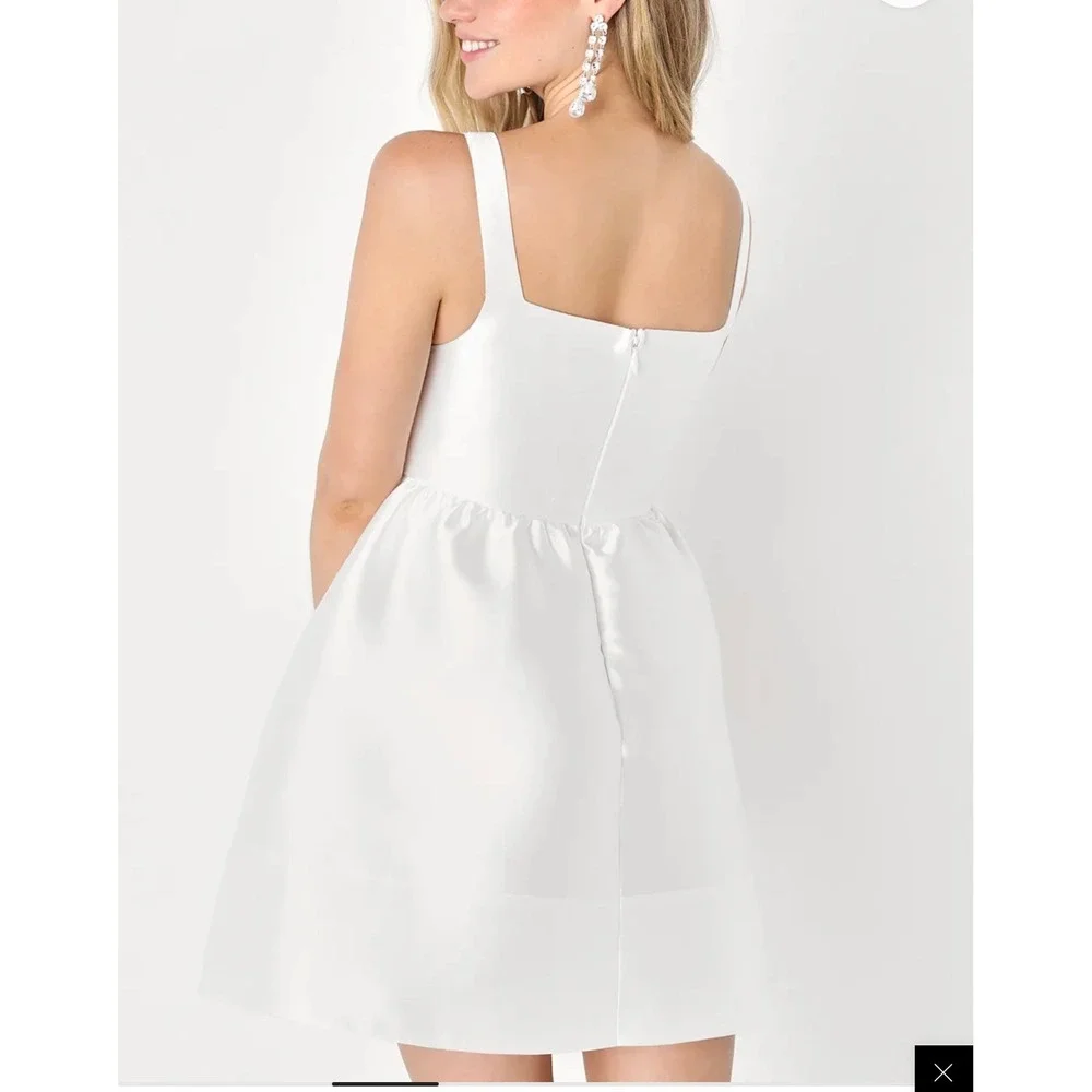 Lulus Impressed White Taffeta Bustier Basque Waist Mini Dress Womens L White